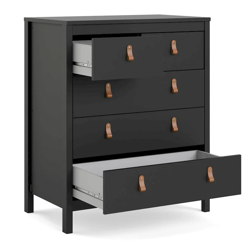 Grey 5-Drawer Chest with Leather Handles