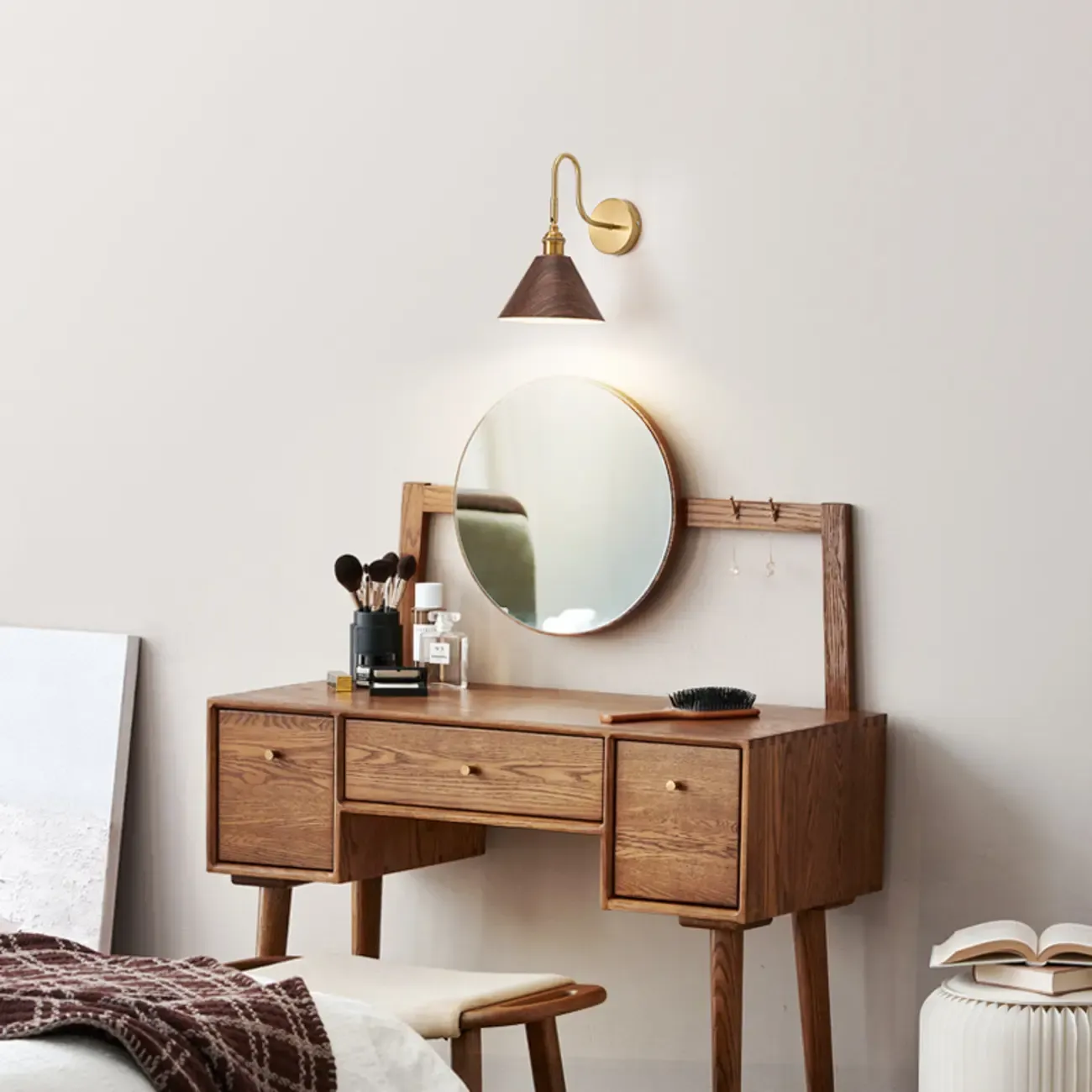 Mini Cone Modern Vanity Light with Walnut Shade