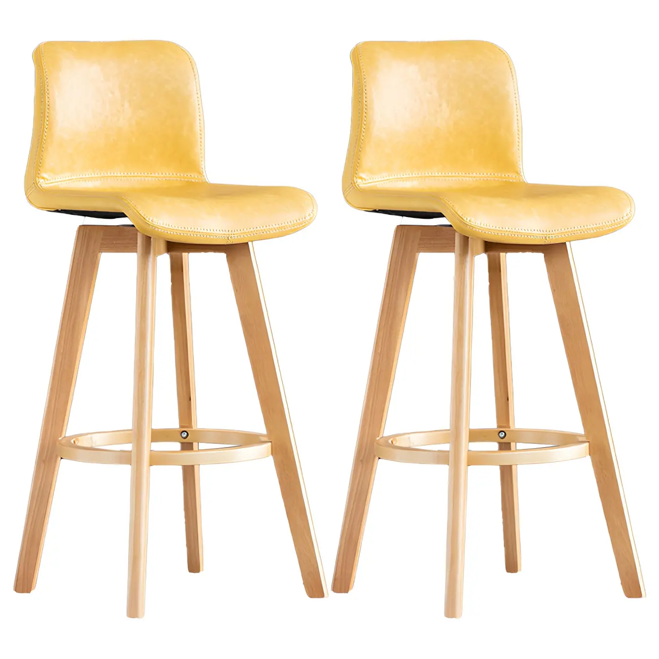 Mid-Century Distressed Leather Swivel Bar Stool with Back