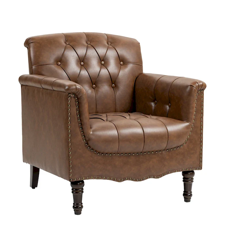 Tufted Vegan Leather Accent Chair Upholstered Armchair