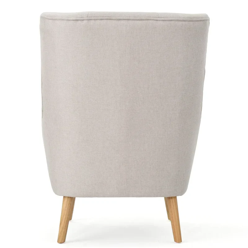 Modern 32.5 High Back Upholstered Button Tufted Wingback Chair with Rubber Wood Legs