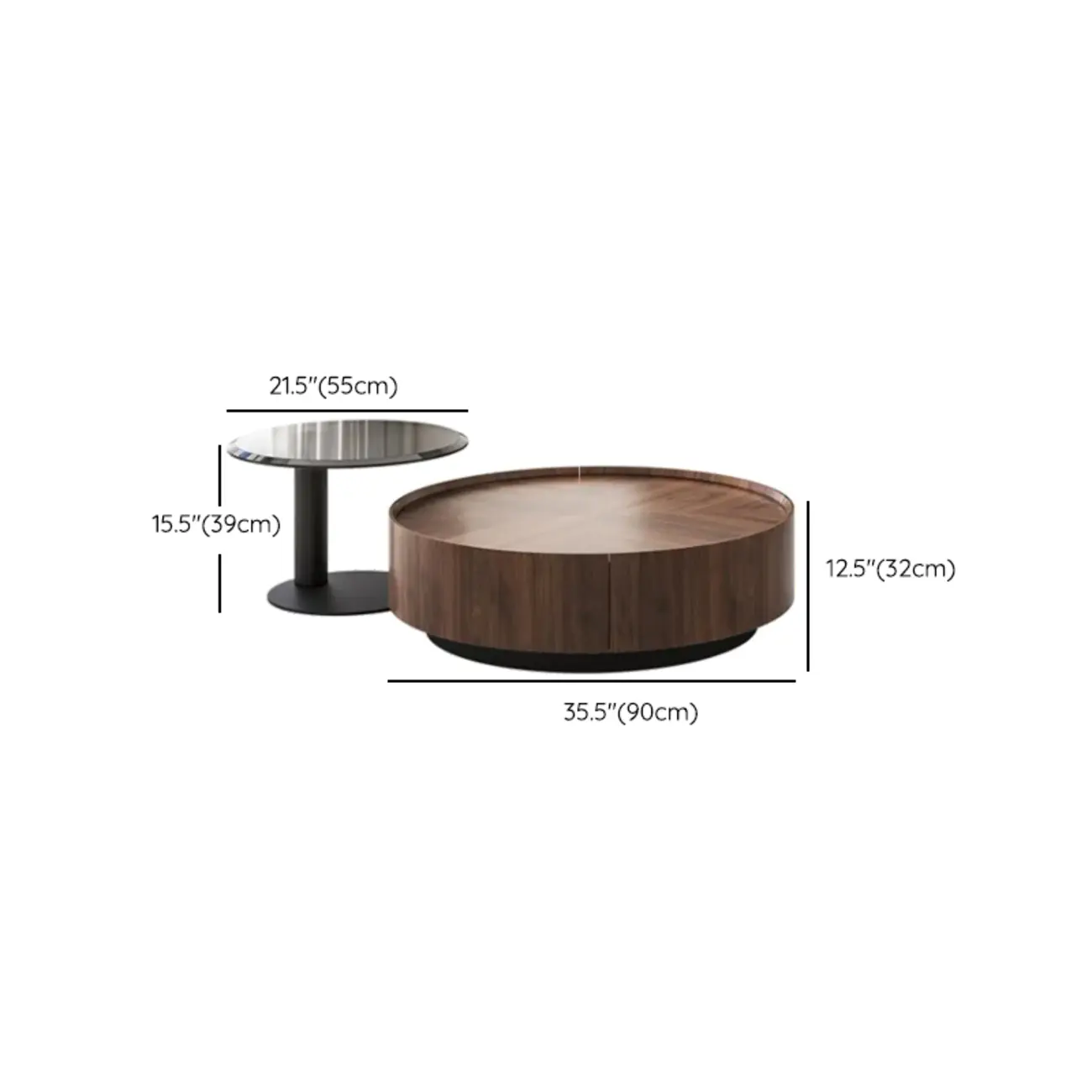 Modern Wooden Brown Round Nesting Coffee Table