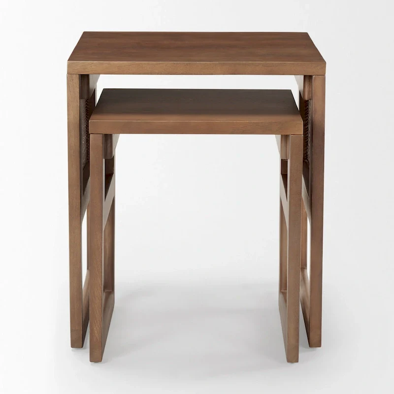 Grier Solid Wood With Cane Accents Square Nesting Accent Tables (Set of 2) - 20L x 20W x 23H