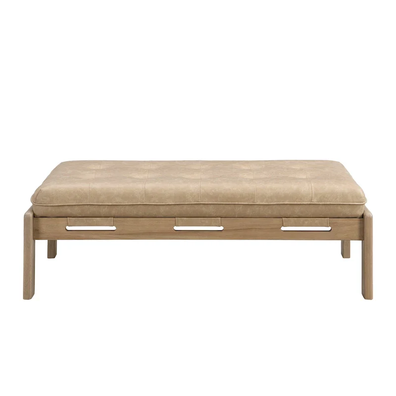 Christopher Knight Home - 48.4 Rectangle Tufted Upholstered Cocktail, Leather Ottoman Coffee Table with Rubber Wood Frame