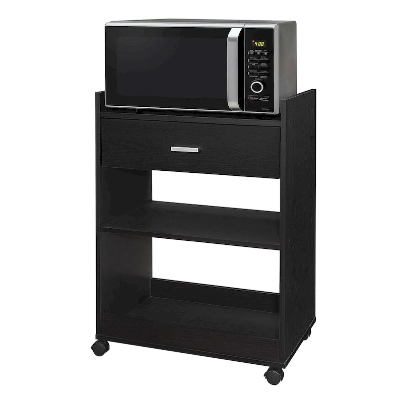 Kitchen Island Microwave Serving Cart Cabinet with Drawer and Shelfs for Storage (Black)