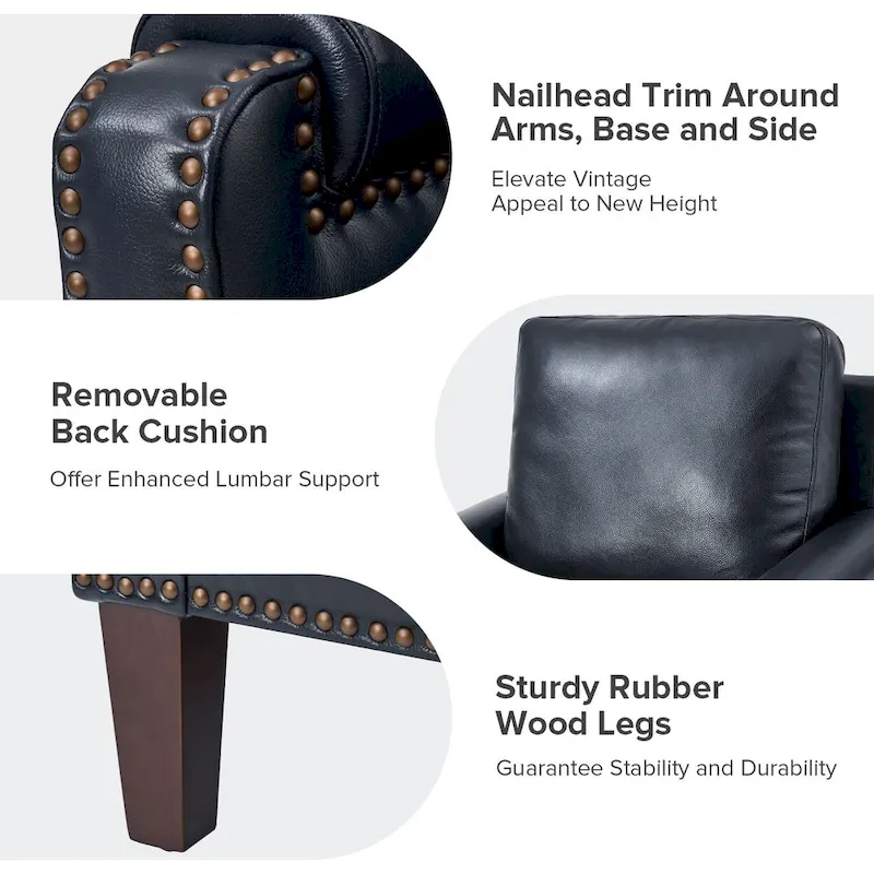 Kunz Transitional Genuine Leather Armchair with Removable Cushion and Nailhead Trims