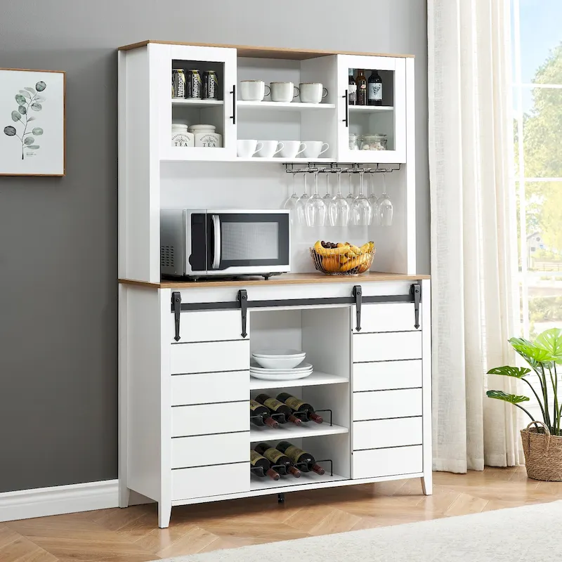 Farmhouse Wine Cabinet Kitchen Buffet with Wine Rack - 15.7D x 47.2W x 69.6H