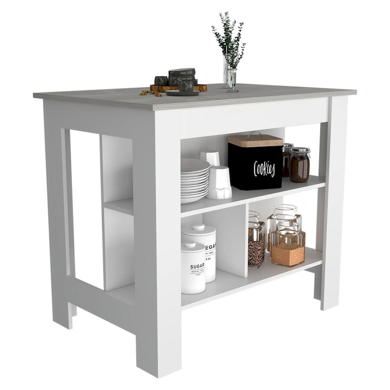 Rockaway 3-Shelf Kitchen Island White and Onix