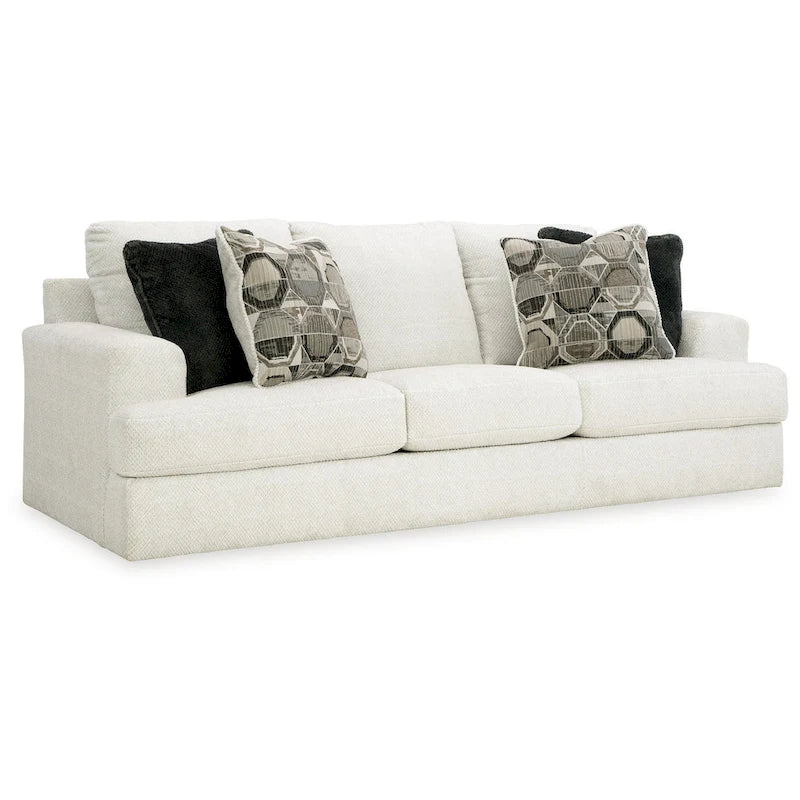 96 Inch Sofa, Oversized, 4 Accent Pillows, Soft White Polyester