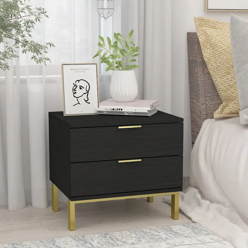 Modern Metal/ Chipboard 2-Drawer Nightstand