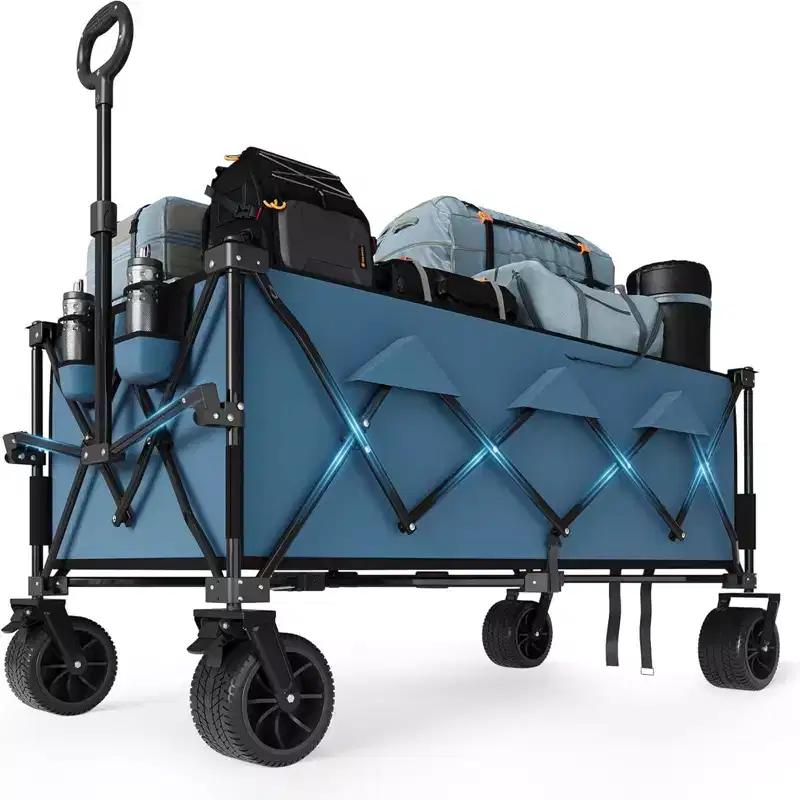 COZONY 52 Foldable Beach Wagon, 460 LBS Capacity, Terrain Collapsible Cart With Cup Holders