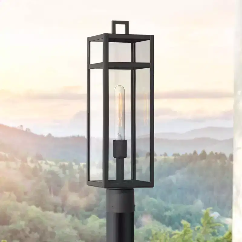 John Timberland San Lucas 21 3/4 High Modern Outdoor Post Light Fixture Pole Porch House Exterior Weatherproof Sand Black Metal Clear Glass Shade