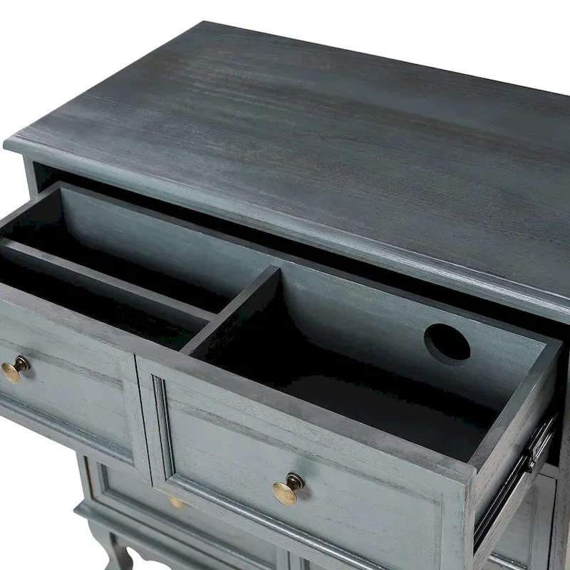 Distressed Farmhouse 3-Drawer Nightstand with Charging Station
