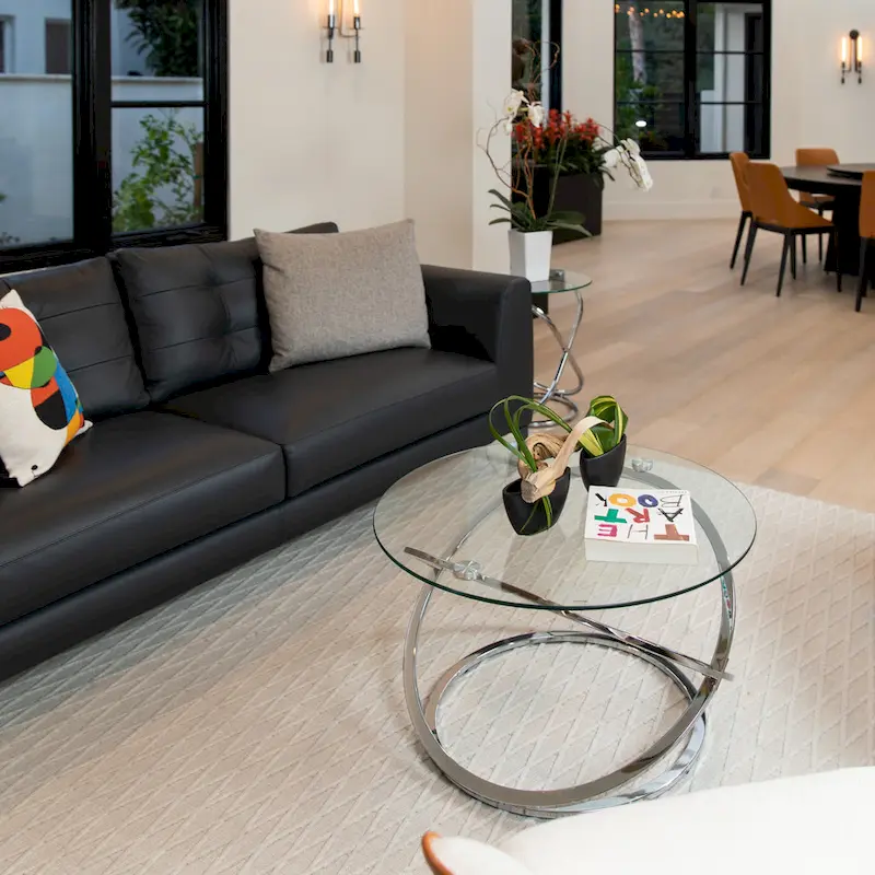 Cross Base Tempered Glass Round Coffee Table