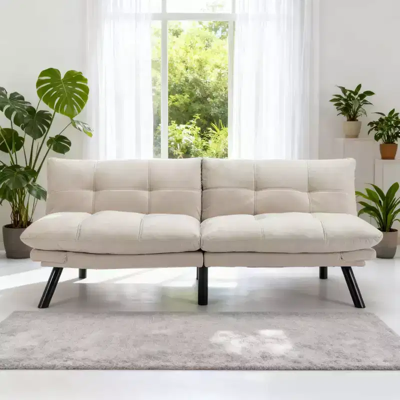 Homy Casa Modern Convertible Futon Sofa Bed with Adjustable Backrest and Plush Cushion, for Living Room or Guest Space