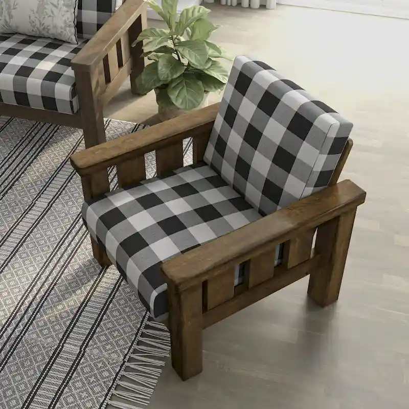 Rustic Oak Plaid Accent Chair - Single Seat
