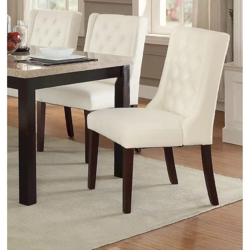 Set of 2 Wingback Dining Chairs, Tufted Faux Leather
