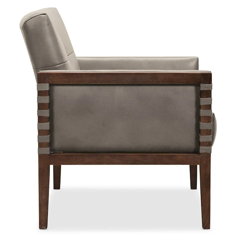 Taupe / Gray Leather Tufted Accent Chair with Wood Frame & Arms – 1-Seat