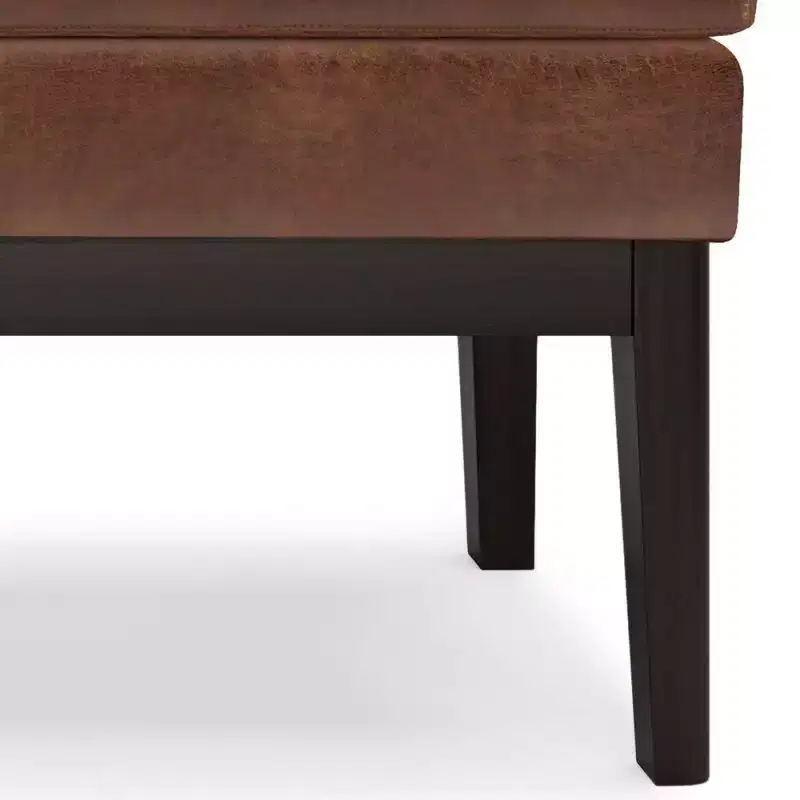 Distressed Saddle Brown / Greige Mid-Century Rectangle Ottoman Bench, Seats 2