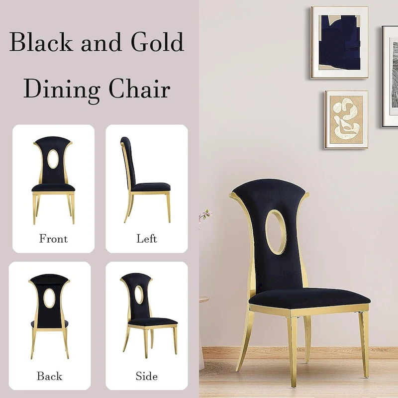 Luxury Black Velvet Dining Chairs with Polished Gold Legs