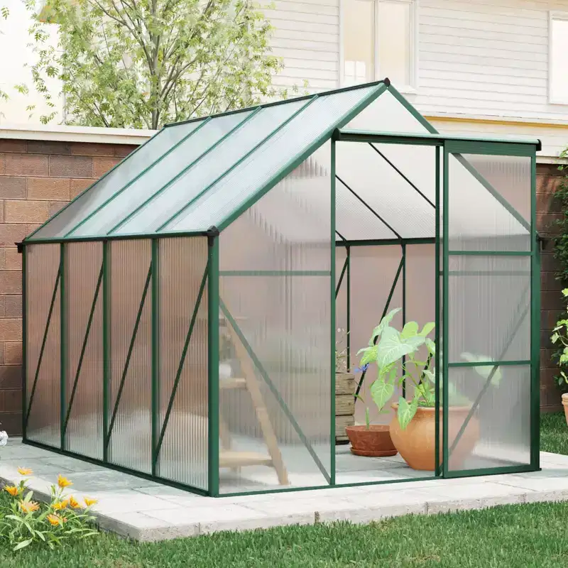 Mondawe 6x8 FT Polycarbonate Greenhouse Raised Base and Anchor Aluminum Heavy Duty Walk-in Greenhouses for Outdoor Backyard