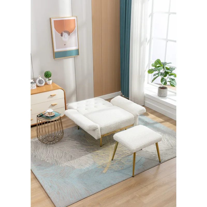 HOMEFUN Velvet Tufted Adjustable Armrests and Backrest Armchair with Ottoman