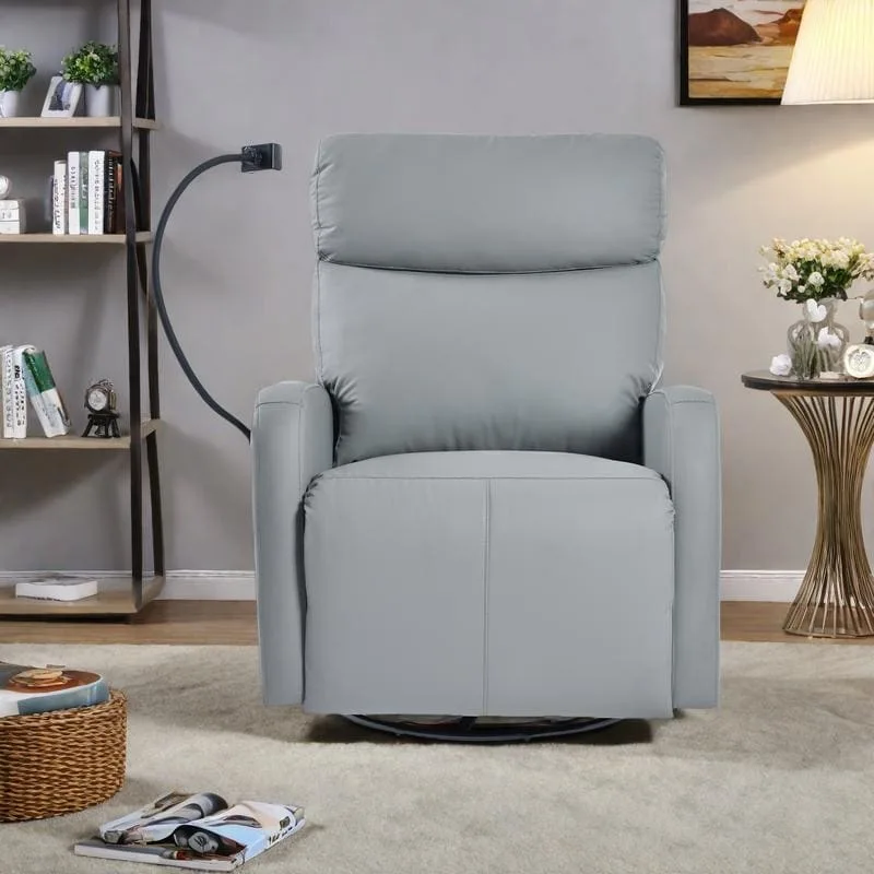 Light Gray / Blue Gray Power Swivel Recliner Chair, Single, PU