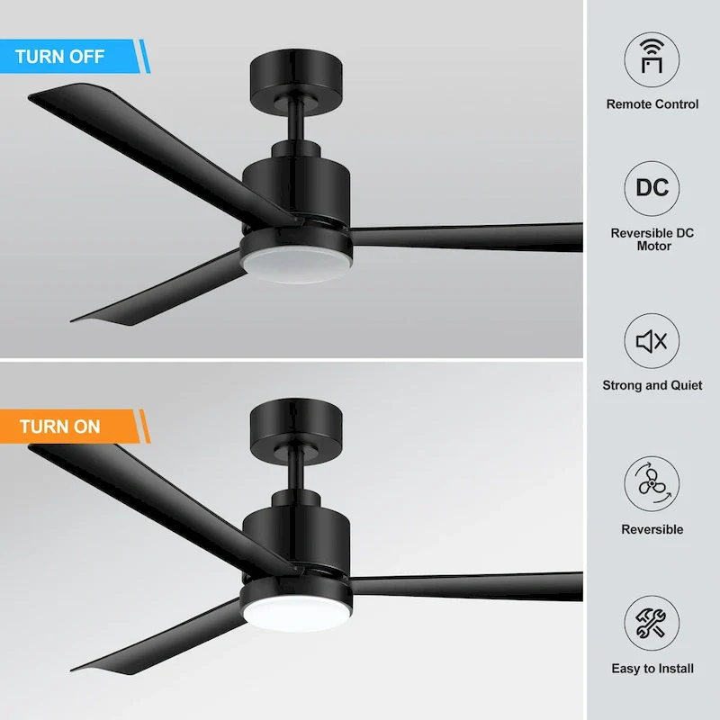 52 Inch Gold/Black/White 3-Blade LED Ceiling Fan with Light and Remote