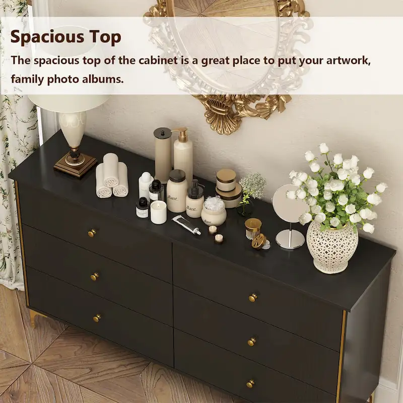 White Lacquer Dresser 6 Drawer Dresser with Metal Handle and Legs
