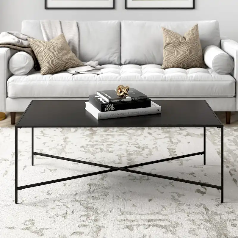 Glass Top Coffee Table with Steel Frame