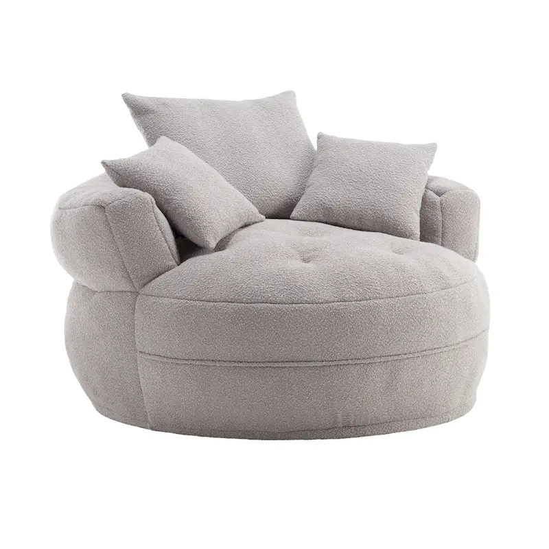 Oversized Round Fabric Lounge Chair with Curved Back