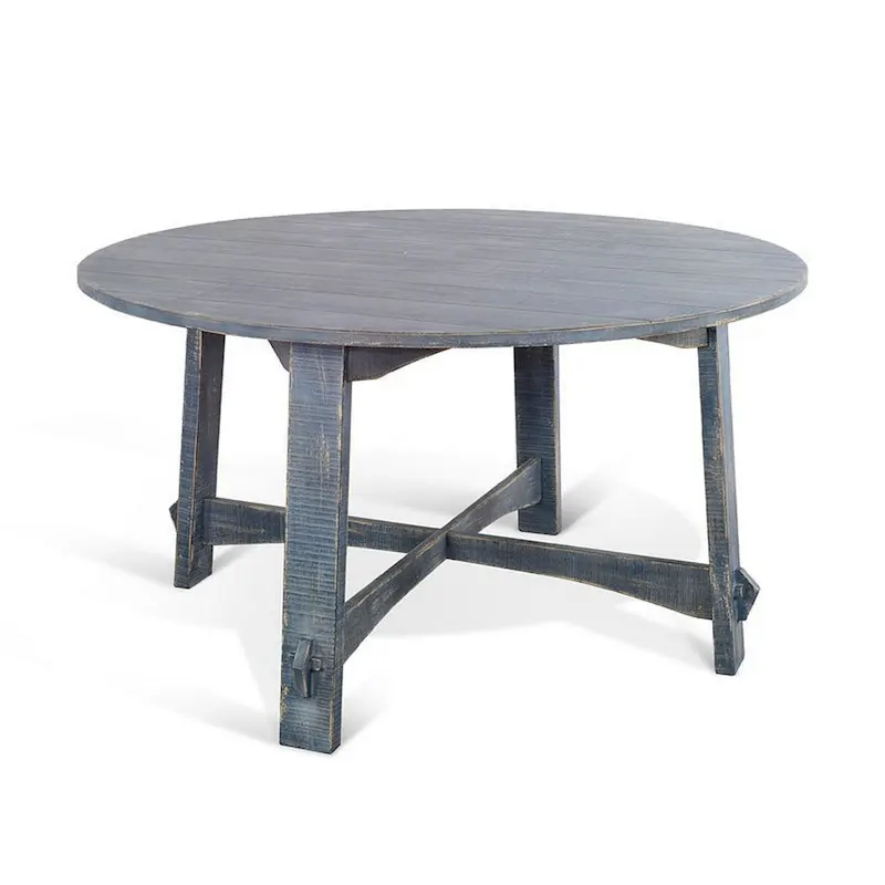54-Inch Round Dining Table, Ocean Blue Distressed Mahogany Wood
