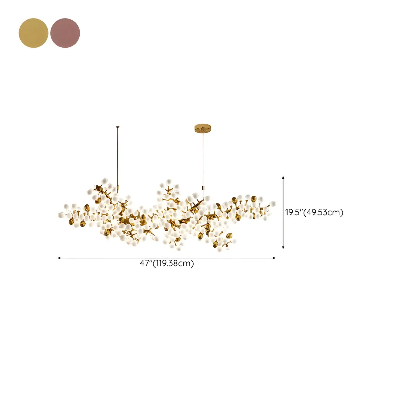 1 Tier Gold Branch White Glass Oval Cluster Pendant Light