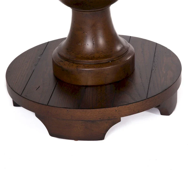 Sedona Kona Brown End Round End Table Heavy Oak Planked Top