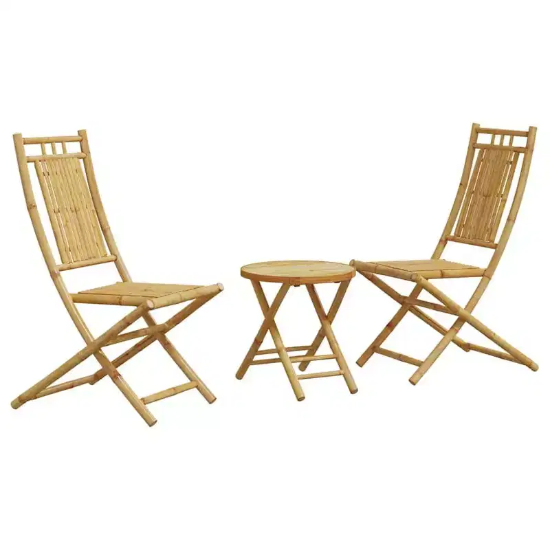 vidaXL Bistro Set Natural Bamboo 3 Piece Set Foldable