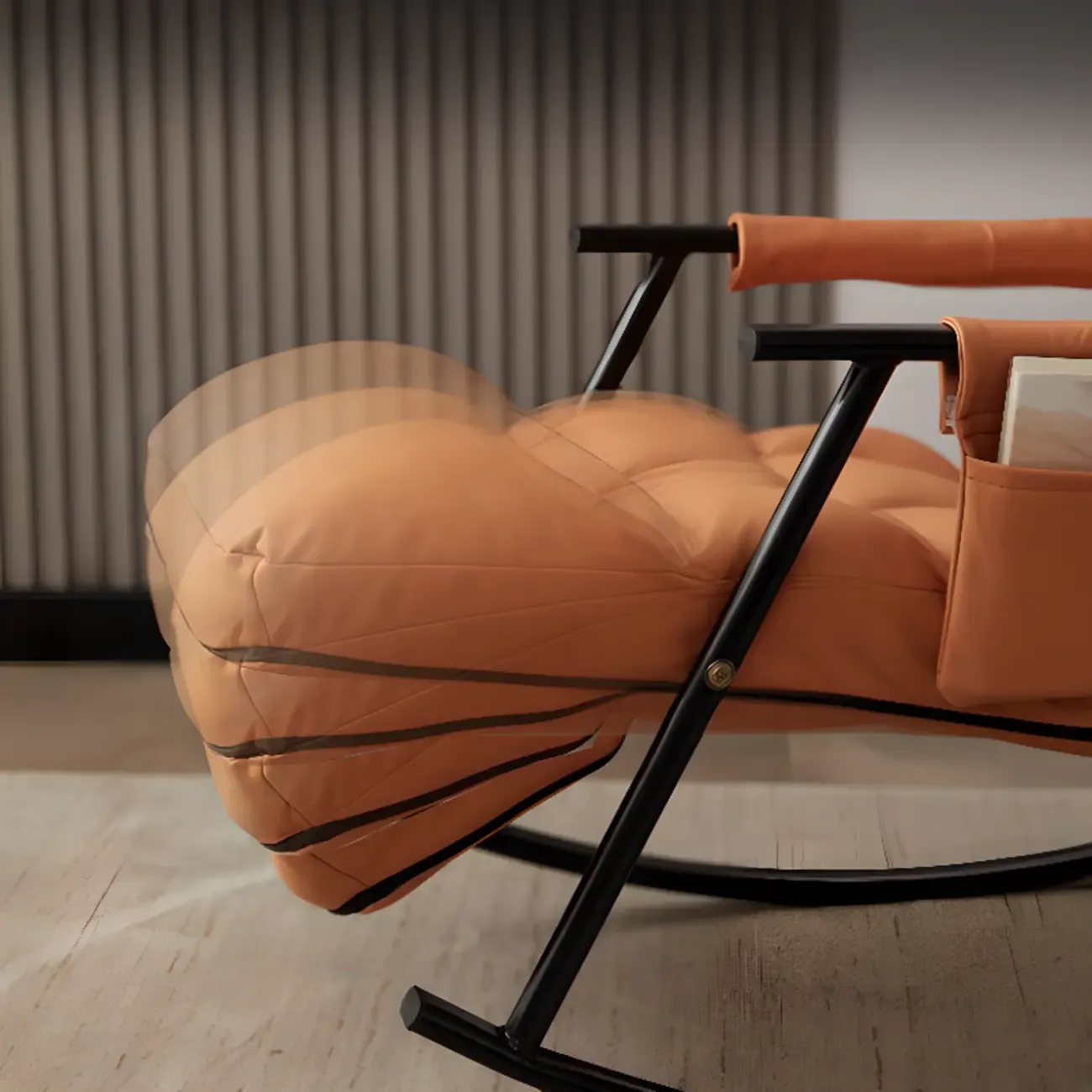 Modern Metal Track Arms Upholstered Rocking Chair