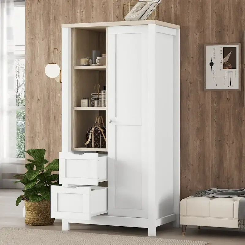 White Barn-Style Sliding Door Storage Wardrobe - Single Use