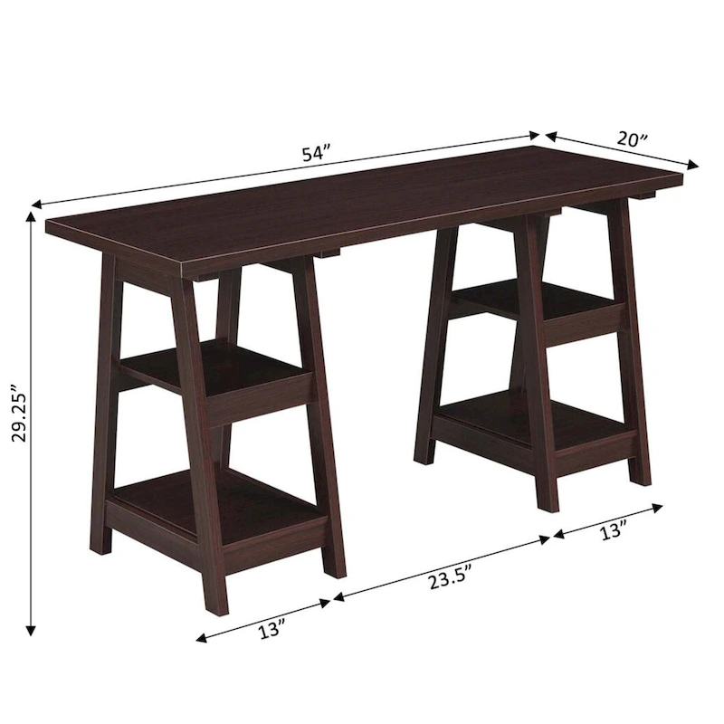 Convenience Concepts Designs2Go Double Trestle Desk with Shelves
