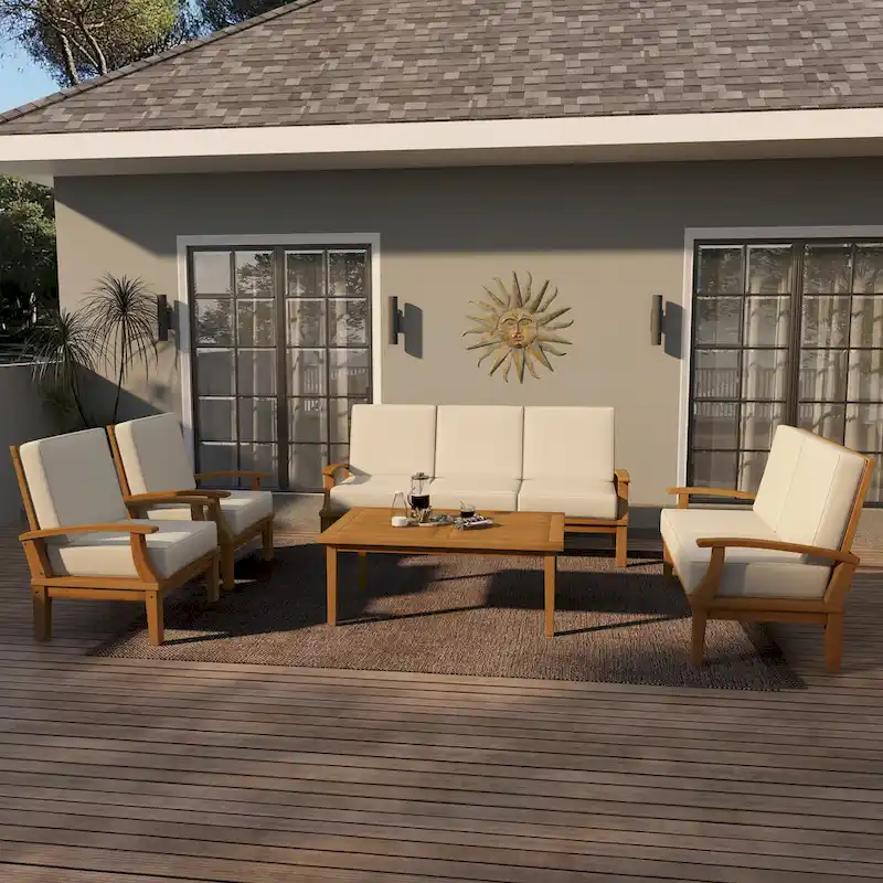 Teak Wood Outdoor Seating Set with Cushions - Set of 5 Brown - Roche River Decor