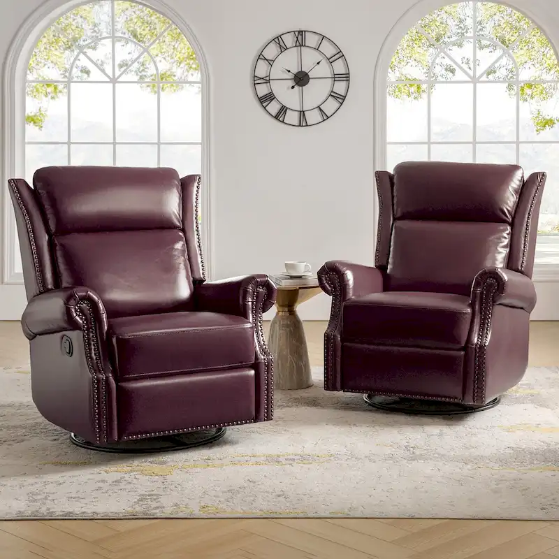 Viviana Traditional Genuine Leather Manual Swivel Glider Recliner Set of 2