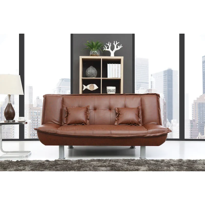 Faux Leather Convertible Sofa Bed, 2-Seater, Multiple Colors