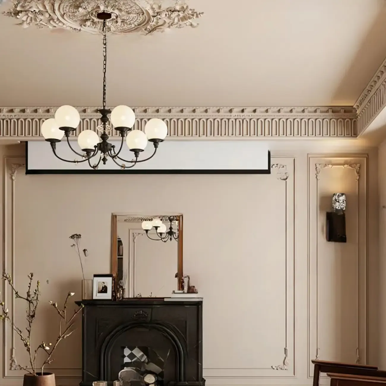 Modern Black 6-Light Glass Globe Chandelier with Crystal Accents