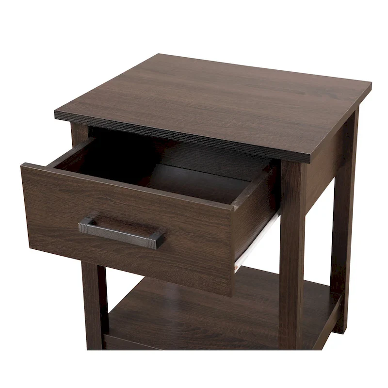 Wooden Nightstand with Drawer and Shelf