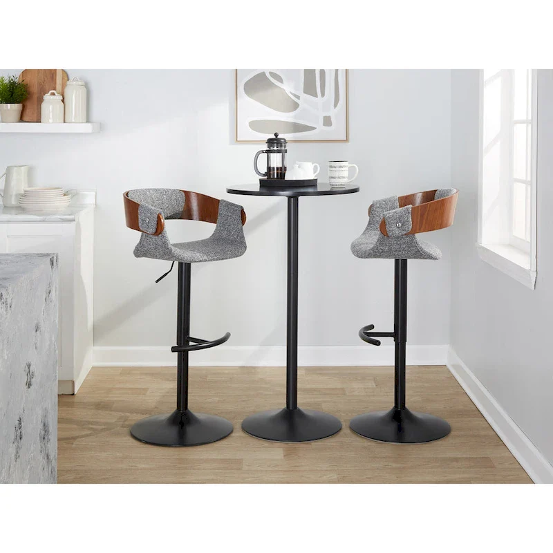 Adjustable Swivel Bar Stool - Grey/Cream Fabric - Single Seat