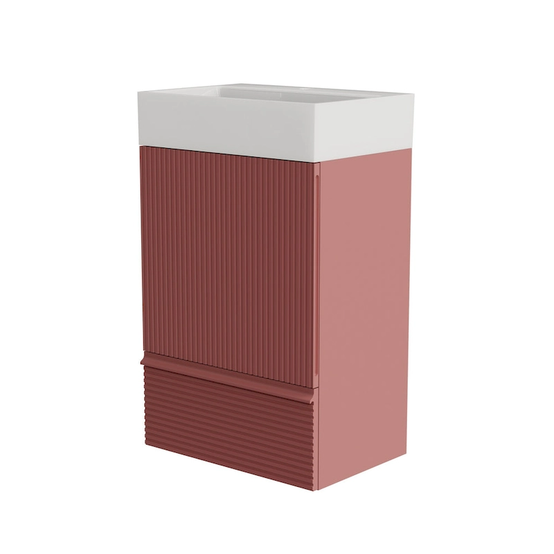 Single Sink Bathroom Vanity, Modern Grille-patterned Freestanding Vanity With Hidden Handle, Wood Bathroom Cabinet