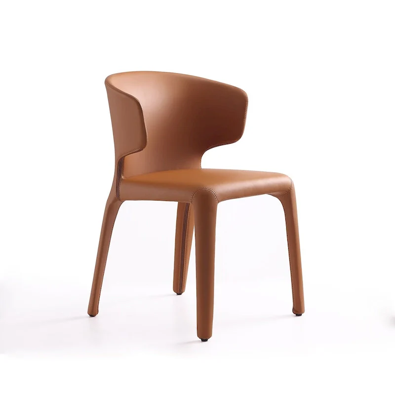 Cream/Saddle Brown/Black Leather Upholstered Dining Chair, Curved Back, Single Seat