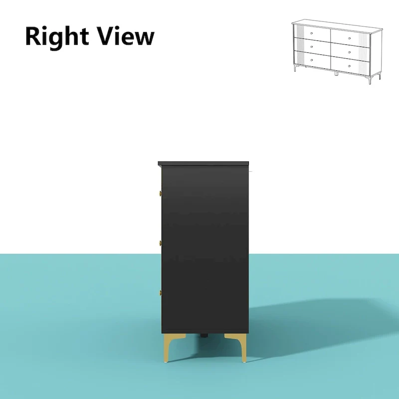 White Lacquer Dresser 6 Drawer Dresser with Metal Handle and Legs