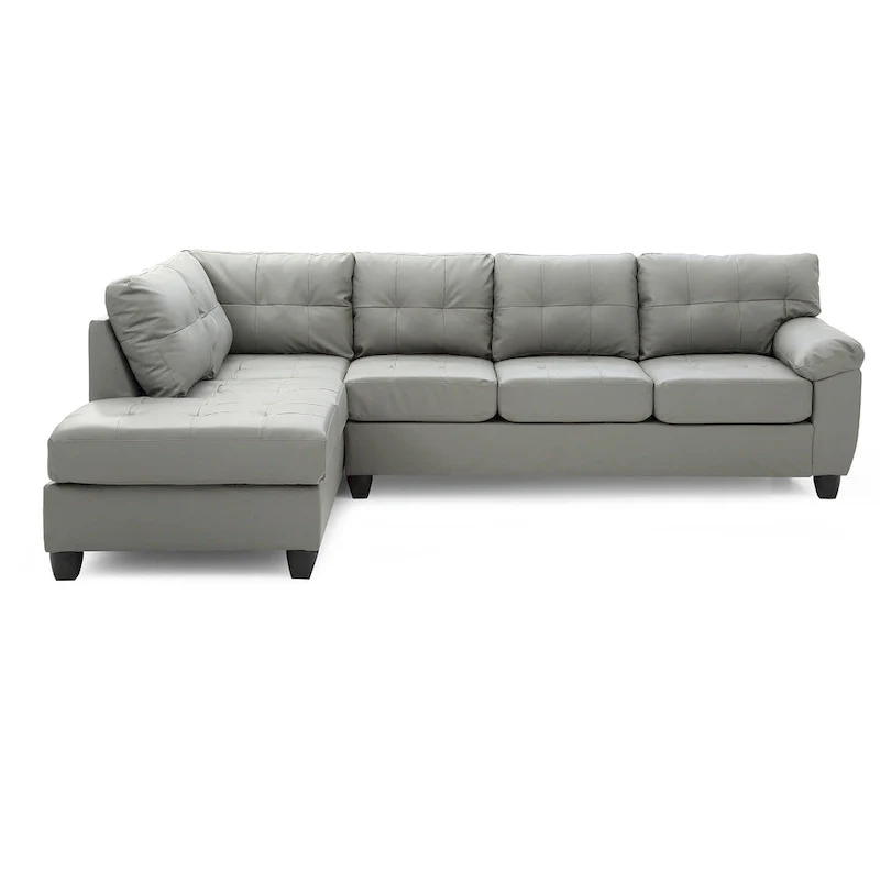 Grey Tufted Faux Leather L-Shape Sectional Sofa, Reversible, Seats Multiple