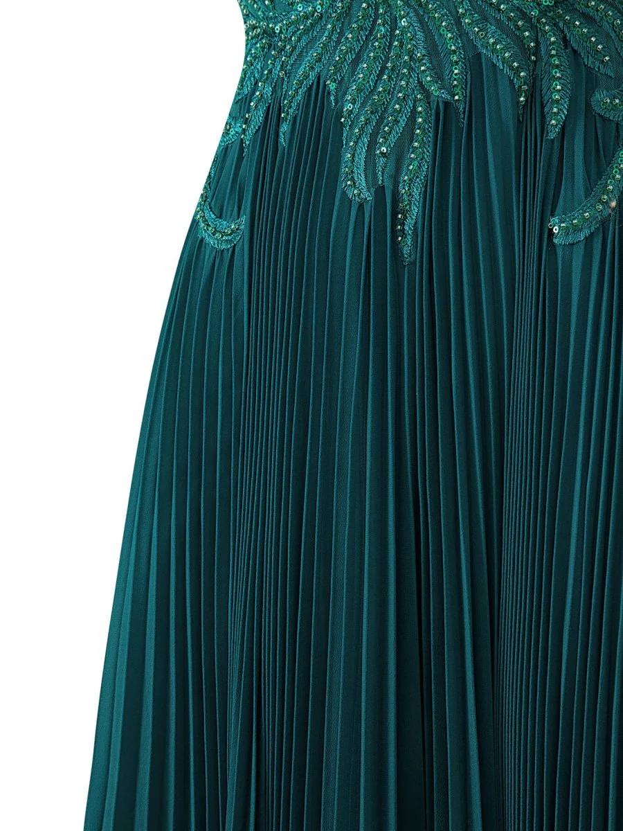 Dark Green A-line V-neck Chiffon Prom Dress