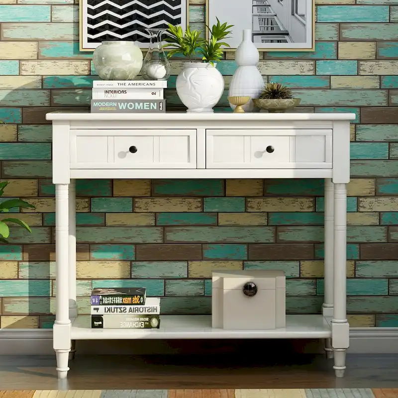 Daisy Series Wood Console Table with Two Drawers and Shelf - 13.80 x 35.43 x 29.90